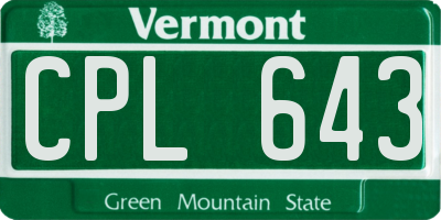 VT license plate CPL643