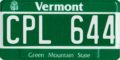 VT license plate CPL644