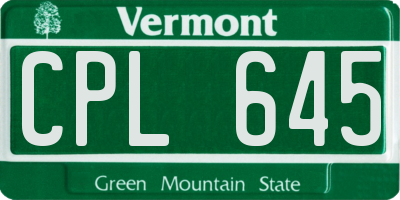 VT license plate CPL645