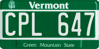 VT license plate CPL647