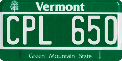 VT license plate CPL650