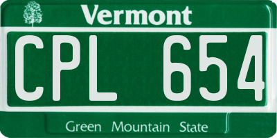 VT license plate CPL654