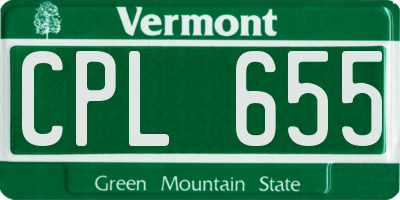 VT license plate CPL655