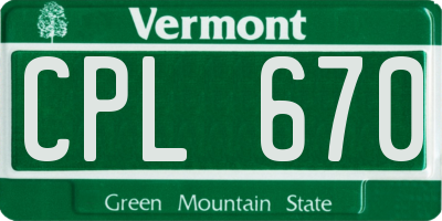 VT license plate CPL670