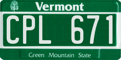 VT license plate CPL671