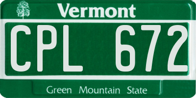 VT license plate CPL672