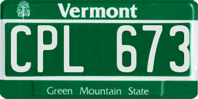 VT license plate CPL673