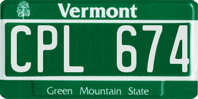 VT license plate CPL674