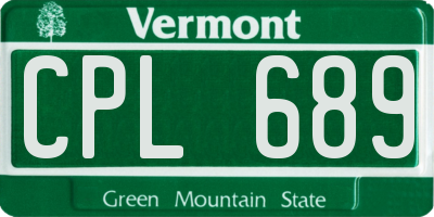 VT license plate CPL689