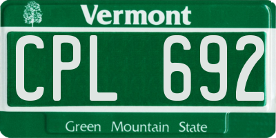 VT license plate CPL692
