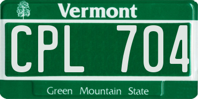 VT license plate CPL704