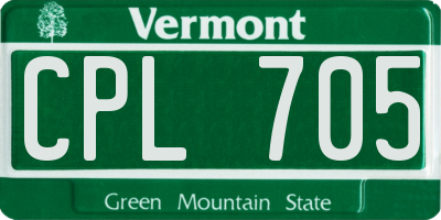 VT license plate CPL705