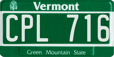 VT license plate CPL716