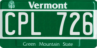 VT license plate CPL726