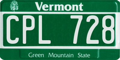 VT license plate CPL728
