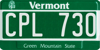 VT license plate CPL730