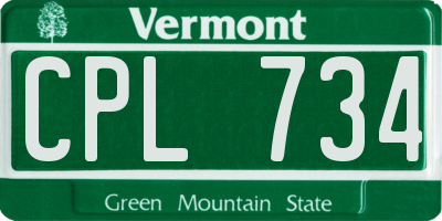 VT license plate CPL734
