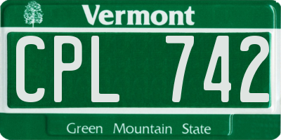VT license plate CPL742