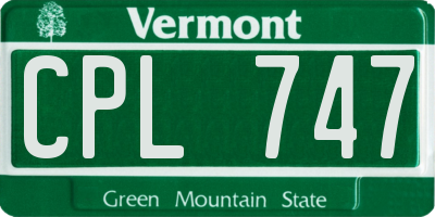 VT license plate CPL747