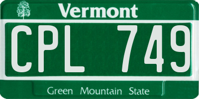 VT license plate CPL749