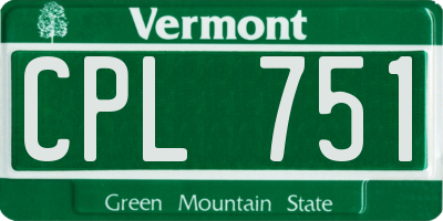VT license plate CPL751
