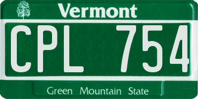 VT license plate CPL754