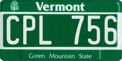 VT license plate CPL756