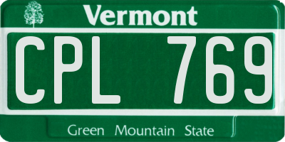 VT license plate CPL769