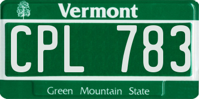 VT license plate CPL783