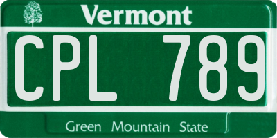 VT license plate CPL789