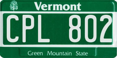 VT license plate CPL802