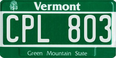 VT license plate CPL803