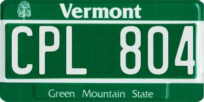 VT license plate CPL804