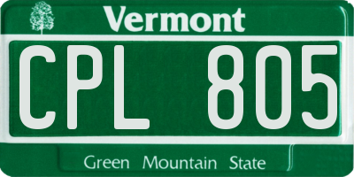 VT license plate CPL805