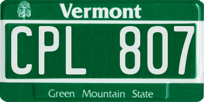 VT license plate CPL807
