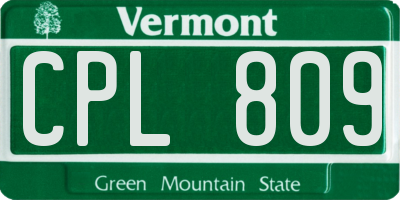 VT license plate CPL809