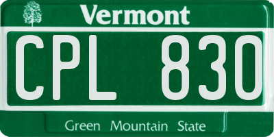 VT license plate CPL830