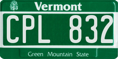VT license plate CPL832