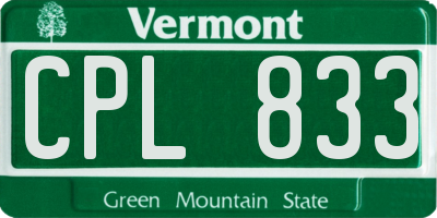 VT license plate CPL833