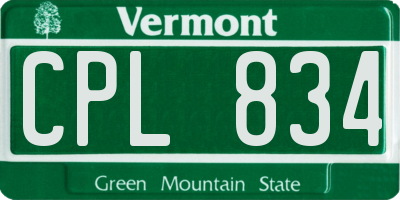 VT license plate CPL834
