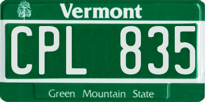 VT license plate CPL835