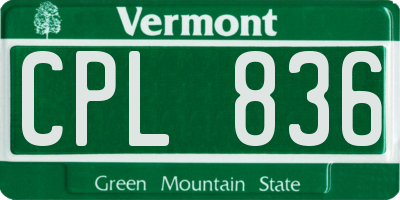 VT license plate CPL836