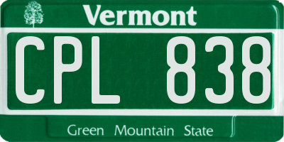 VT license plate CPL838