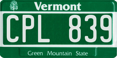 VT license plate CPL839