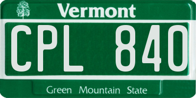 VT license plate CPL840