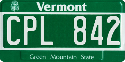 VT license plate CPL842