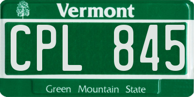 VT license plate CPL845