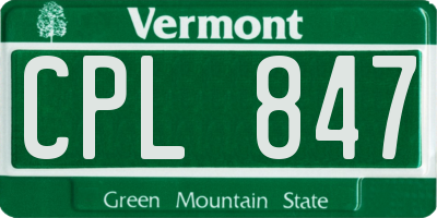 VT license plate CPL847