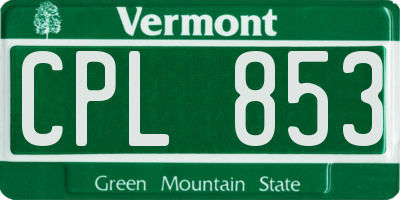 VT license plate CPL853