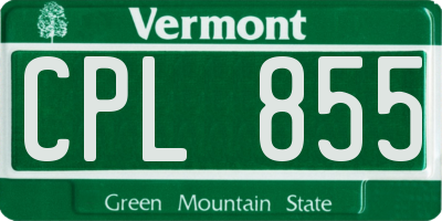 VT license plate CPL855